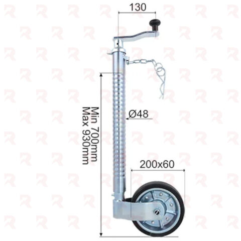 RUOTINO TELESCOPICO TUBO Ø Mm. 48 – RUOTA ACCIAIO. Mm. 200X60 Antiscivolo